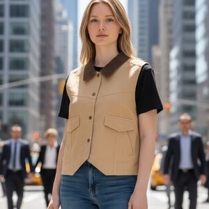 Very J Women's Tan Vest with Brown Collar size Medium